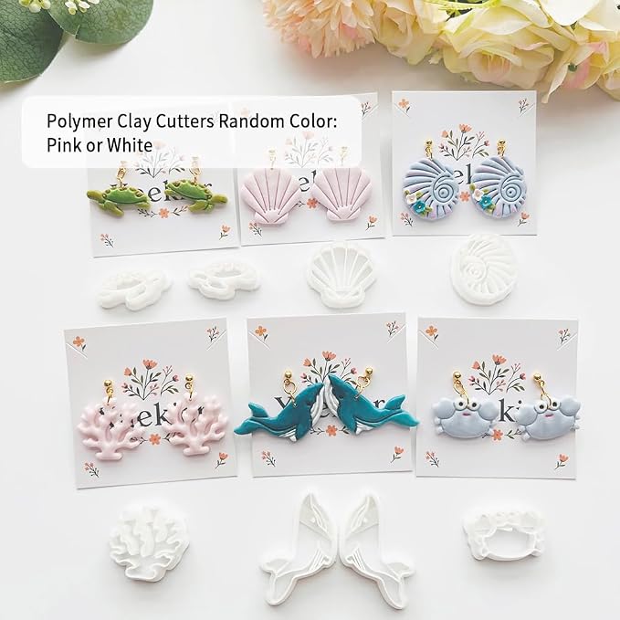 Ocean Life Polymer Clay Cutters Set - 17pcs Sea Creatures Shapes Including Starfish, Dolphin, Turtle, Jellyfish & Seashell for DIY Earring Jewelry, Scrapbooking & Miniature Decor
