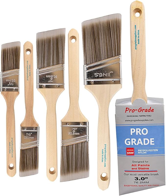Pro Grade Angle Paint Brushes, Paint Brush Set for Trim & Walls, 6 Pc | Sash & cut-in detail | Furniture, cabinets, doors & fences | Interior & exterior | Latex, oil & stain | Medium stiff bristles