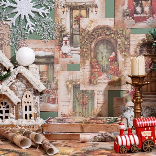 icceemee 160 sheets of Christmas scrapbook paper, Christmas theme journaling scrapbook supplies craft collage paper set, junk journal bullet journal poster room decor for card making decorative gifts