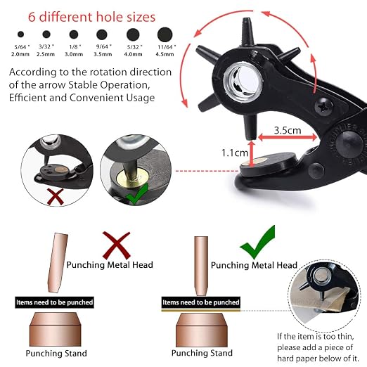 Leather Hole Punch Tool for Belt - Multi Hole Sizes Puncher for Belts, Watch Bands, Straps, Dog Collars, Saddles, Shoes, Fabric, DIY Home or Craft Projects - with 5/32" Grommet Eyelet Kit 100 Sets