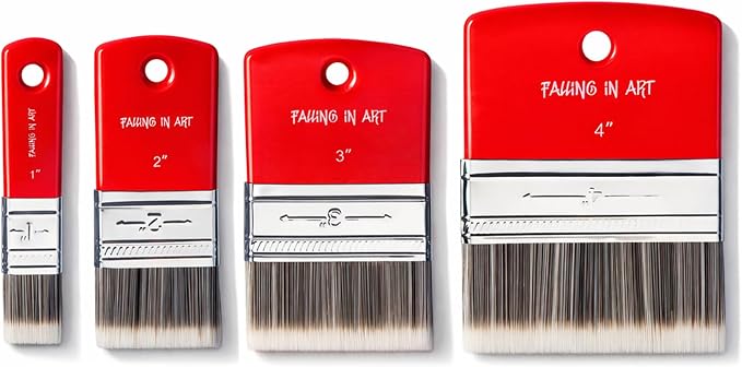 Falling in Art 4 PCS Flat Paddle Paint Brush Set (1'',2'',3'',4'') | Scale Brushes, Large Blending Paint Brush, Wide Flat Paint Brushes for Oil & Acrylic