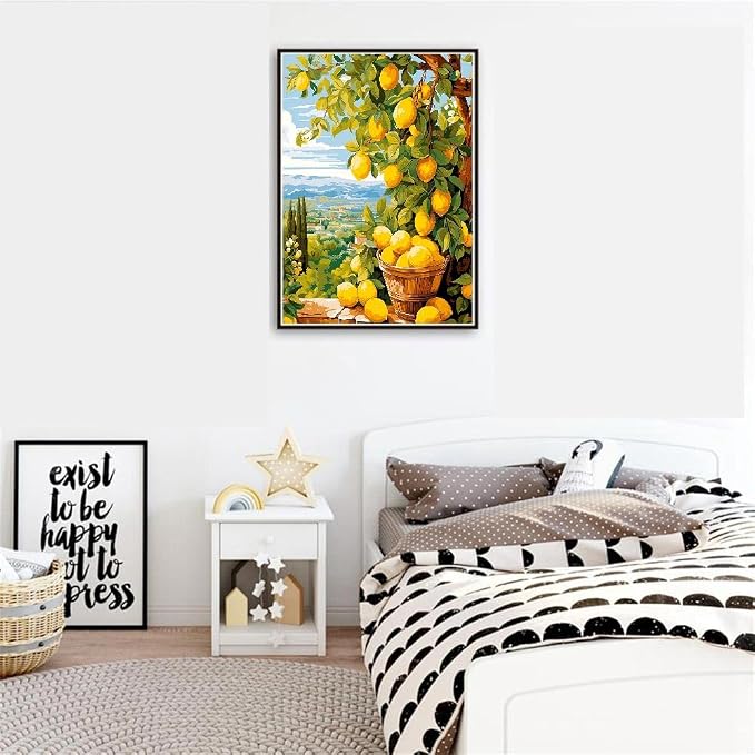 Clendo Lemon Paint by Numbers Kits for Adults, DIY Lemon Tree Adult Paint by Number Kits on Canvas, Digital Oil Number Painting for Home Decor (16x20 Inch)