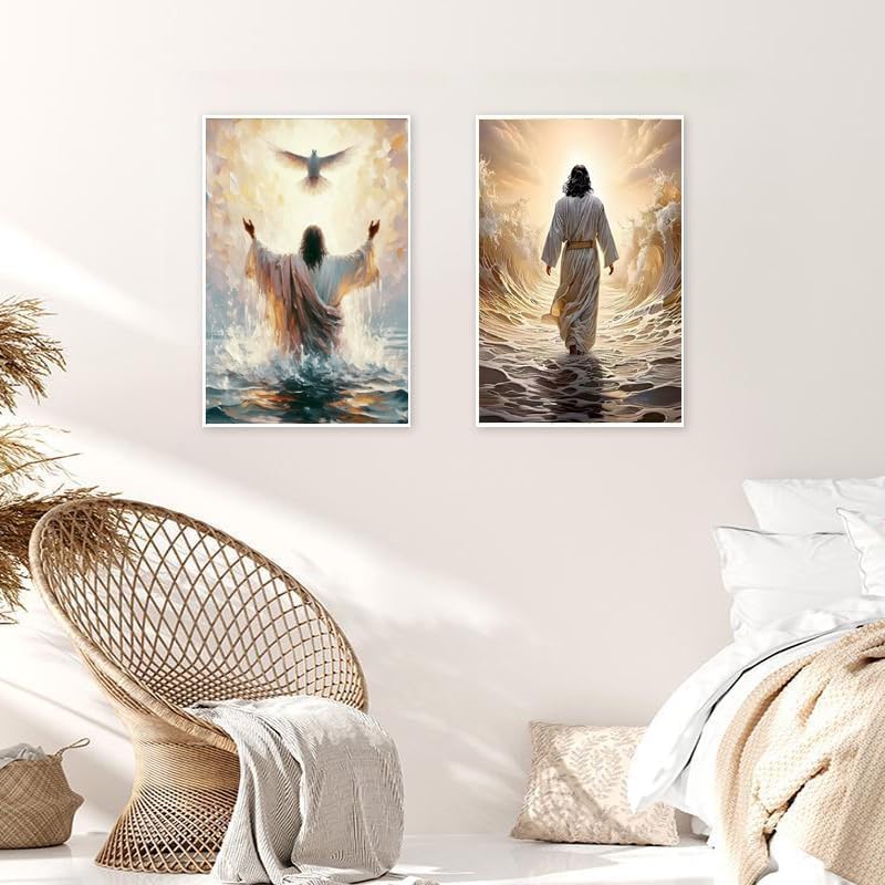 KYOQFVN 2 Pack Jesus Paint by Numbers Kit for Adults with Frame - Jesus Paint by Number Kits on Canvas with Wooden Easel, DIY Acrylic Oil Painting for Home Wall Decor8x12inch