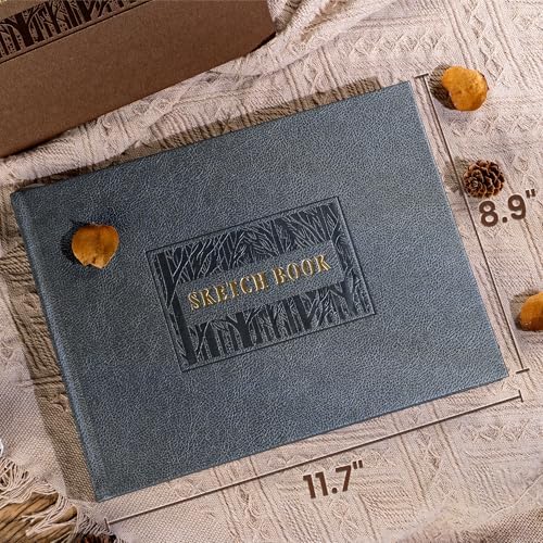 CAGIE Sketch Book for Drawing, 185 GSM Leather Sketchbook 12" x 9", Grey