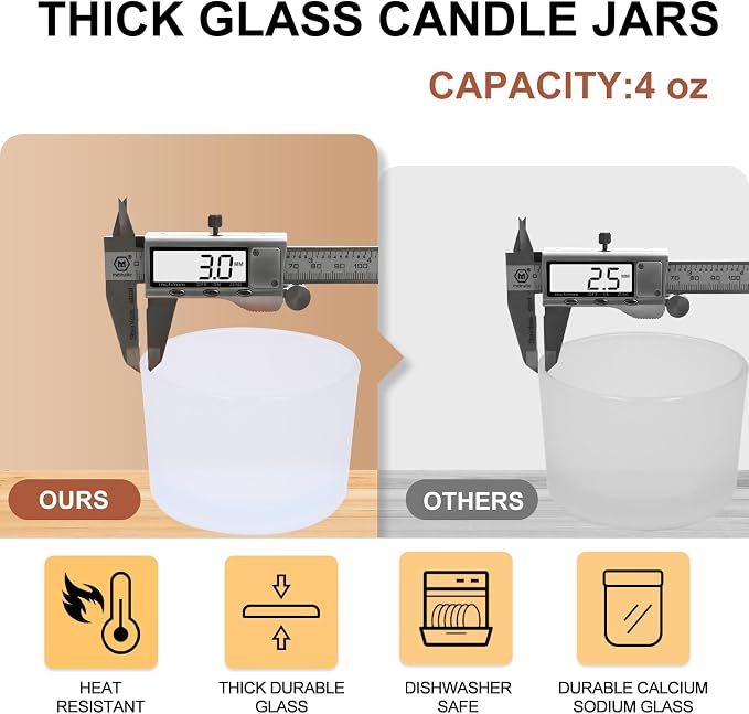 SHOWIN Thick Candle Jars for Making Candles 16 Pcs, 4 OZ Empty Jars with Wood Lids for Candle Making, Sample Container - Dishwasher Safe,Frosted White