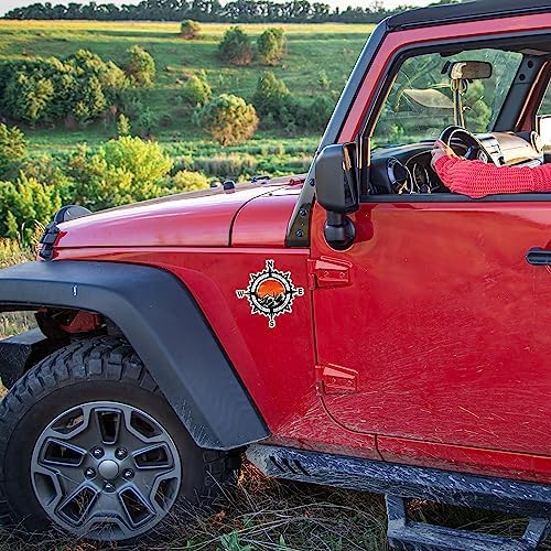 Compass Trees Mountain Sunset Sticker for Car Vinyl Decal Truck Window Bumper Motorcycle Stickers (18" x 18")