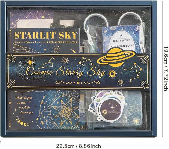 icceemee Scrapbooking Supplies Kit, Blue Starry Sky Scrapbooking Kit for Bullet Junk Journaling, Stationery, A6 Grid Notebook, Flower DIY Journaling Supplies, Birthday Craft Gift for Teen Girls