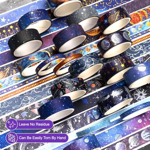 Starry Sky Washi Tape, 19 Rolls Aesthetic Decorative Foil Masking Tape Set with Gift Box, Decorative Tape for Bullet Journal, DIY Craft, Scrapbook Supplies