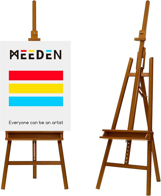 MEEDEN Art Easel Stand for Painting: Beech Wood Artist Easel with Storage | Adjustable A-Frame Artist Easel for Painting - Hold Canvas up to 48”- Perfect for Sketching, Oil Painting, Acrylics