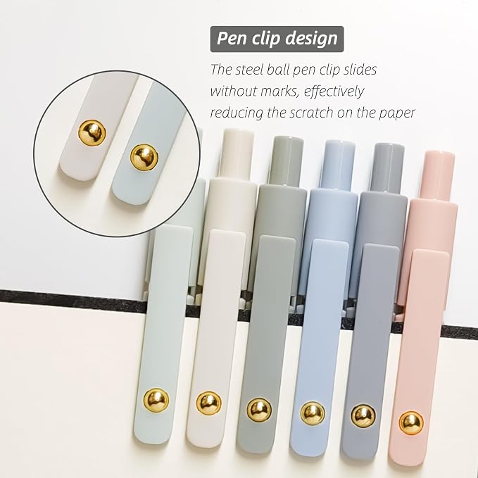 YOXMJDB Gel Pens, 6 Pcs 0.5mm Fine Point Smooth Writing Pens Cute Pens, High-End Series Black Ink Pens for Journaling Note Taking, School Office Supplies for Women Men (6 Pcs Gold Morandi)