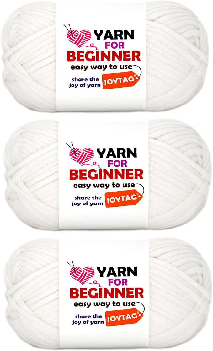 White Yarn for Crocheting and Knitting Cotton Crochet Knitting Yarn for Beginners with Easy-to-See Stitches Cotton-Nylon Blend Easy Yarn for Beginners Crochet Kit(3x50g)