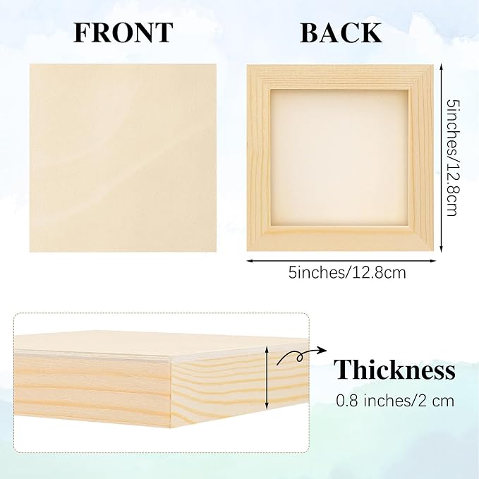 Aodaer 8 Pack Wood Panels 5 x 5 Inch Wooden Panels Canvas Unfinished Craft Wood Boards Panels for Art Crafts, Acrylic and Oil Painting, Pouring, DIY Projects