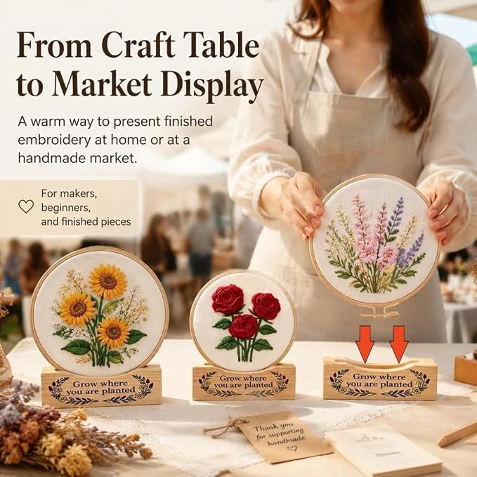 3Pack Embroidery Hoop Display Stand - 2-Tier Groove Wooden Base Fits 4-10 Inch Embroidery Hoops,Rectangle Embroidery Hoop Stand Base for Desktop Showcasing Finished Works & Organizing Projects Decor