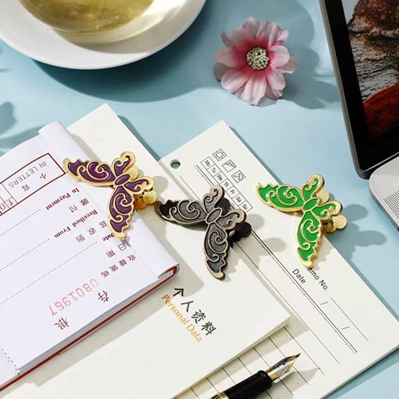 4Pcs Butterfly Metal Paper Clip Book Clips Binder Clips Vintage Bullet Junk Journal Clips Notebook Accessories Decorative Clips for Office Home DIY Use School Stationery Bronze