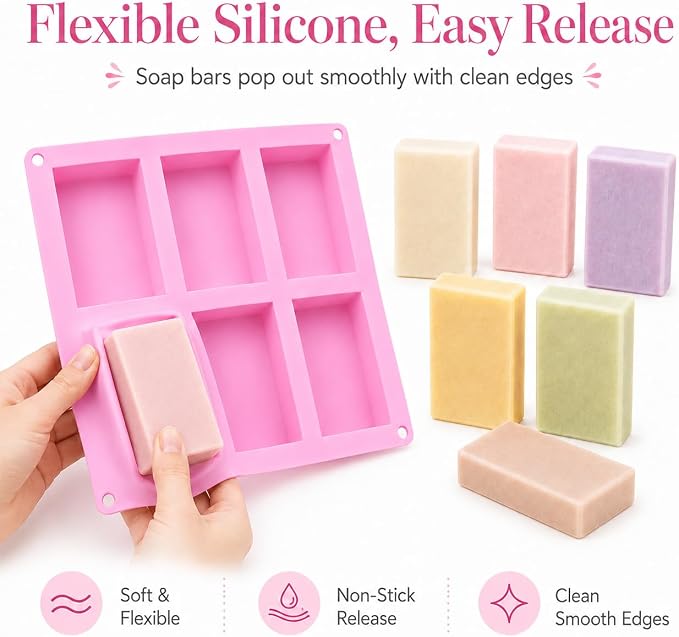 Old Fashion Soap Bar Mold Silicone 2 Pack – Rectangle 6 Cavity Soap Making Mold for Homemade Soap Bars (Flexible Nonstick Easy Release)