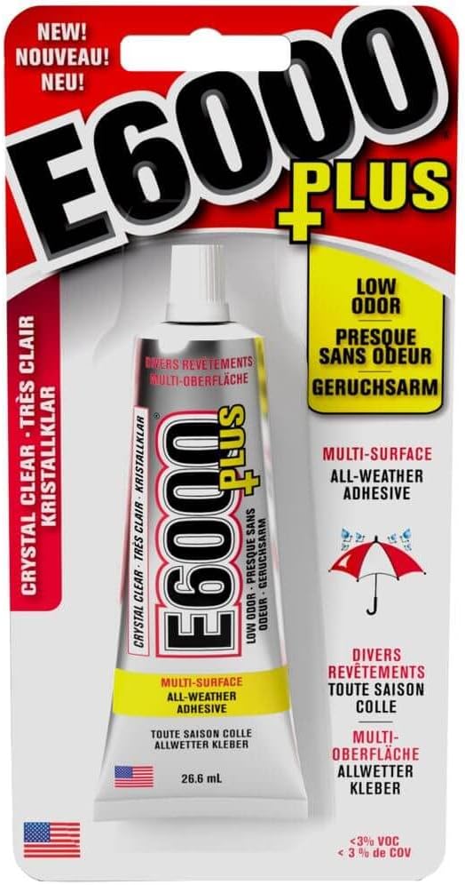E6000 Eclectic Products inc. Plus Multi-purpose Clear Glue, Waterproof and Paintable, Strong Flexible Craft Adhesive for Wood, Glass, Fabric, Ceramic, Metal and More, 26.6ml