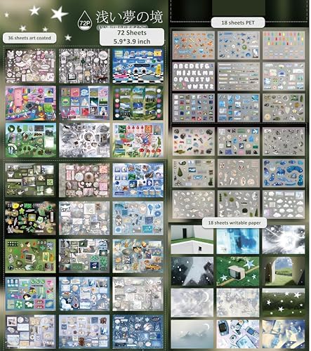 72 Sheets Japanese Sticker Book for Scrapbook Junk Journal (Lightdream)