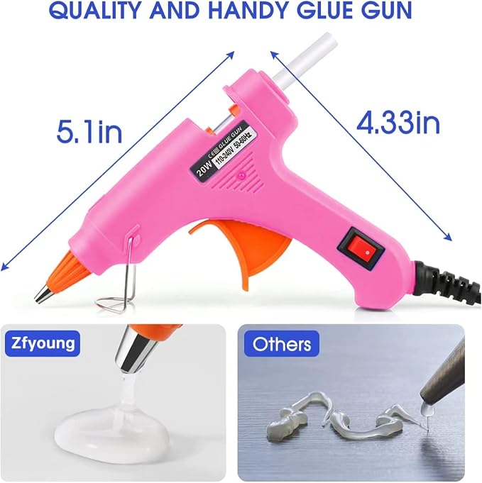Mini Hot Glue Gun Kit with 10 Sticks 20W Fast Heating Craft Tool - | Quick Melt Set for DIY Art, Home Repair & School Projects. Lightweight, Easy Use. (Pink)