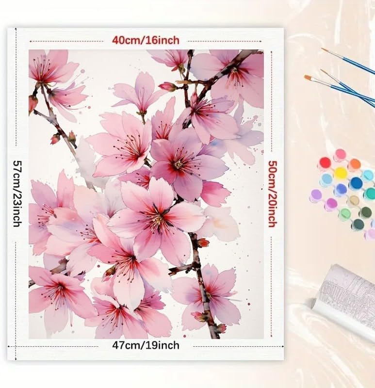 TAOPAOLAB Beauty Blooming Paint by Numbers Kit for Adults - DIY Pink Cherry Blossom Branch Painting on Canvas 16x20 Inches, Acrylic Paint Set,Suitable for Beginners,Art for Decoration
