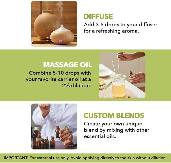 Majestic Pure Lemongrass Essential Oil for Diffuser - 4 Fl Oz | 100% Pure & Natural Essentials Oils for Aromatherapy, Soap and Candle Making, Massage and Room Sprays, Lemongrass Oil
