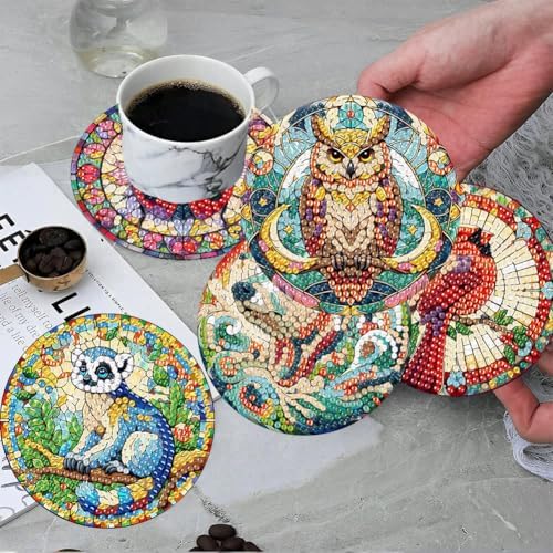 ijbnhd 8 PCS Animals Diamond Art Coasters Kit
