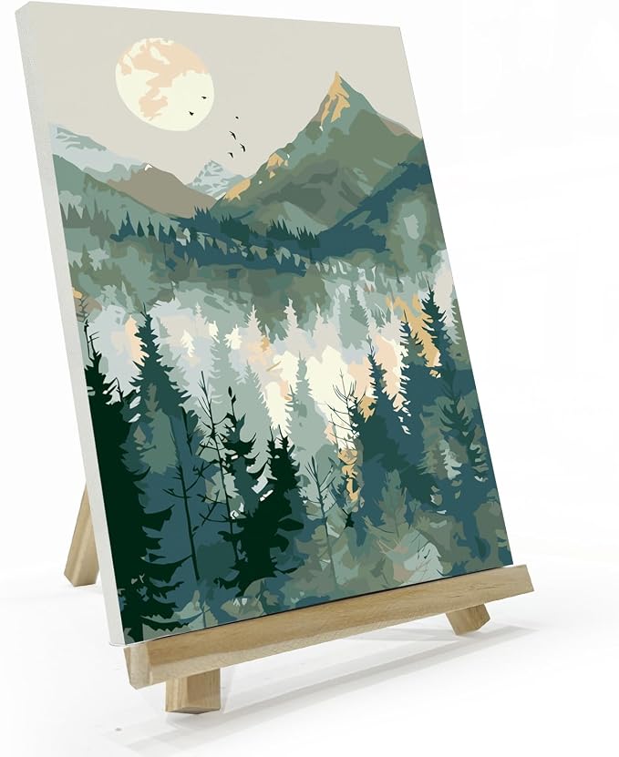 JOOZ Mountain Paint by Number for Adults, Paint by Numbers Kit for Adults with Frame, DIY Mountain Landscape Paint by Number Kits Framed Canvas, Oil Painting Kit for Home Wall Decor 8 x 12 Inch