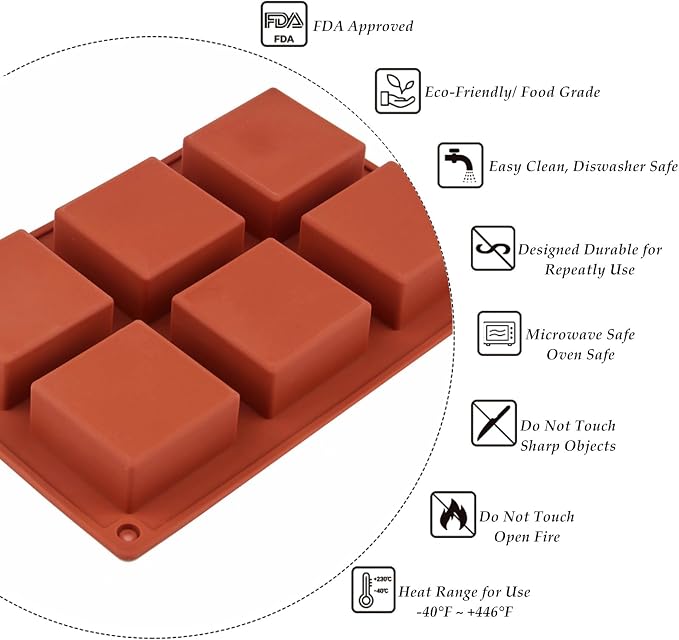 JOERSH Square Cake Silicone Molds, 3 Pack, 2" x 2" x 1"