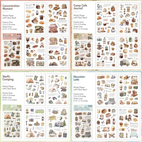 Vintage Coffee Washi Stickers for Scrapbooking – 270+ Aesthetic Cafe, Food, Dessert, Baking & Camping Stickers for Journals, Planners & DIY Crafts