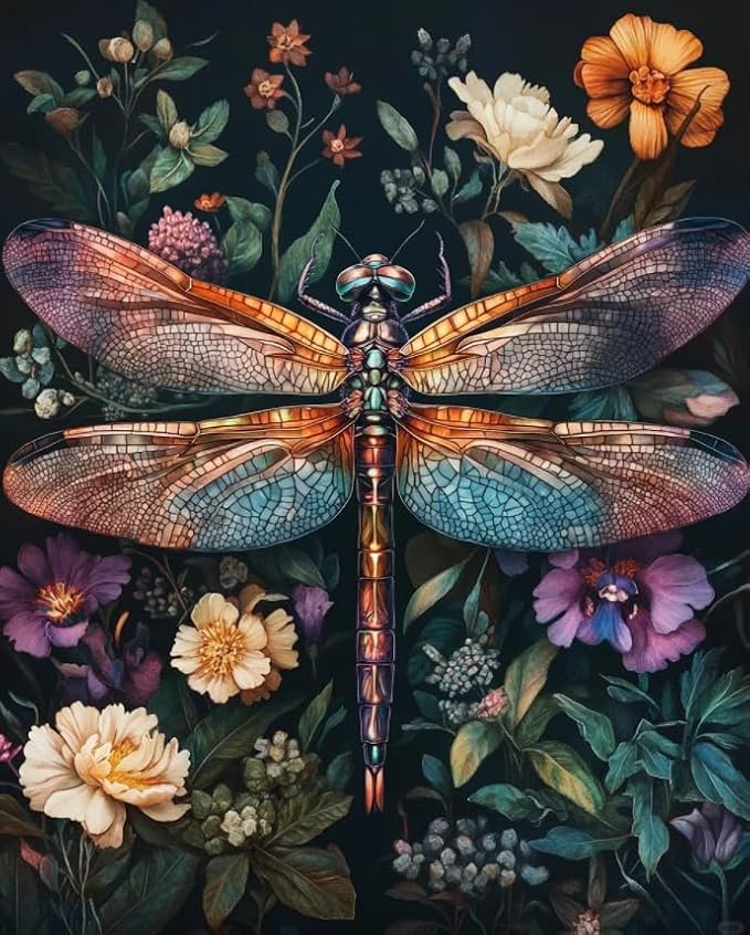 Dragonfly Paint by Numbers Kit for Adults Beginner 16x20inch(Without Frame) | Flowers Adult Paint by Number Kits on Canvas, DIY Acrylic Oil Painting by Numbers for Adults for Gift Home Wall Decor