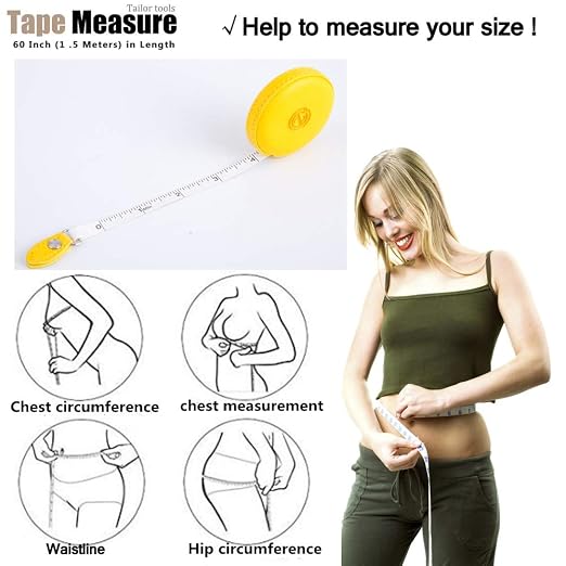 Sewing Tape Measure, Medical Body Cloth Tailor Craft Dieting Measuring Tape, 60 Inch/1.5M Dual Sided Retractable Ruler with Push Button Round(1 Pack, Yellow)