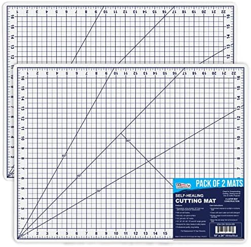 U.S. Art Supply 18"x24" Self-Healing Cutting Mat 5-Ply (2 Pack) White/Blue | Double-Sided White/Blue Craft Mat, Non-Slip Cutting Mats for Crafts, Sewing, Quilting, Scrapbooking