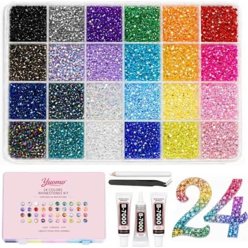32000Pcs 24 Colors Jelly Rhinestones for Bedazzling,Mix Colors Bedazzling Kit with Rhinestones,3MM SS10 Colorful Resin Flatback Gems with Nail Glues for Crafting, Nail Art, Shoes, Books