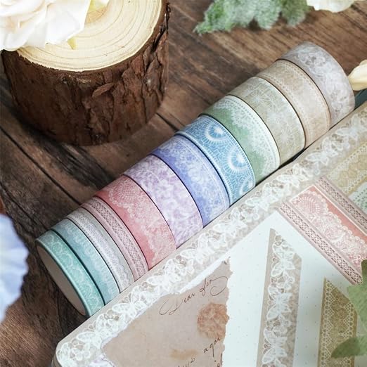 Lace Patterns Washi Tape Set 12 Rolls Decorative Paper Sticker | for Planner Scrapbook Journal DIY Arts Craft