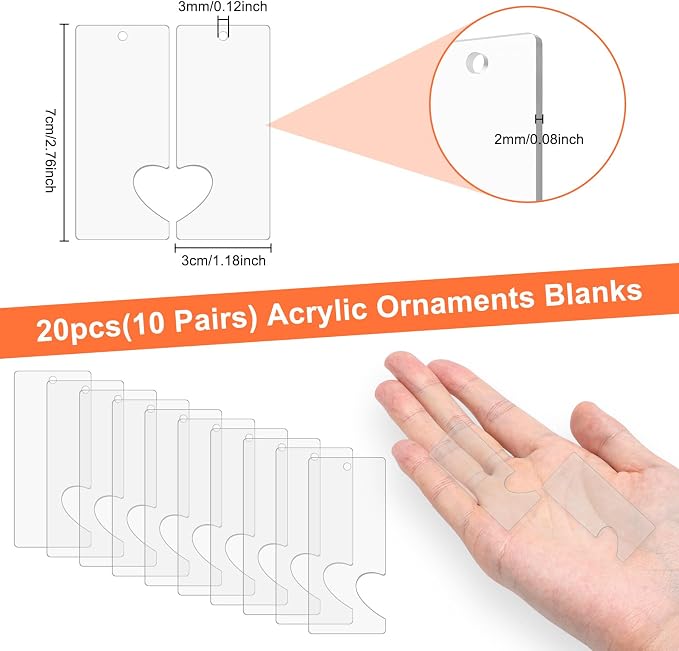 20Pcs Acrylic Christmas Ornaments Blanks Clear Acrylics Keychain Blanks Acrylic Ornament Blanks Bulk with Hole for Jewelry Making, Christmas Decor, Engraving, Painting, DIY Crafting