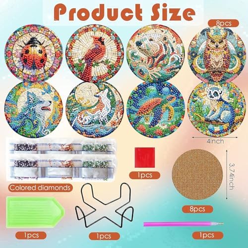 ijbnhd 8 PCS Animals Diamond Art Coasters Kit