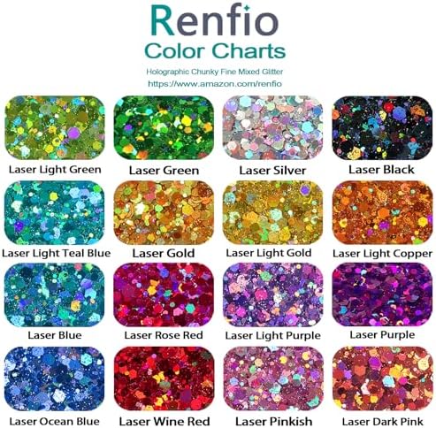 Renfio Holographic Chunky Glitter,16 Colors Glitter Set Each 10g/0.35oz