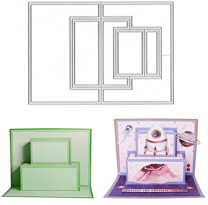 Estivaux 3D Theater Card Shape Die Cuts for Card Making, Rectangular Shaped Gift Card Cutting Dies Sets 3-D Box Dies Stencils Embossing Template for Scrapbooking DIY Cards Album Crafts Supplies