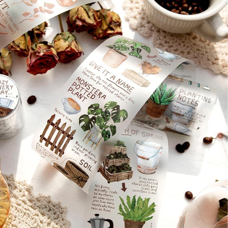 Alideco 6pcs Decorative Adhesive Tapes Coffee Gourmet Greenery Girl PET Tape Great for Bullet Journal Supplies, Arts, Scrapbook, DIY Crafts, Planners (menglongderichang)