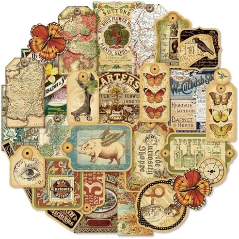 PRSTINCOL 116Pcs Vintage Stickers - Junk Journal Supplies - Waterproof Cute Aesthetic Stickers for Adults, Water Bottles, Planners - Durable Sticker Pack