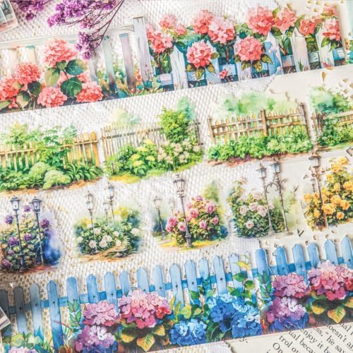 PET Tape Stickers for Journaling 6 Rolls Flower Washi Tape Stickers Decorative Tape for Crafts Scrapbooking Junk Journal Supplies, Plants Fence
