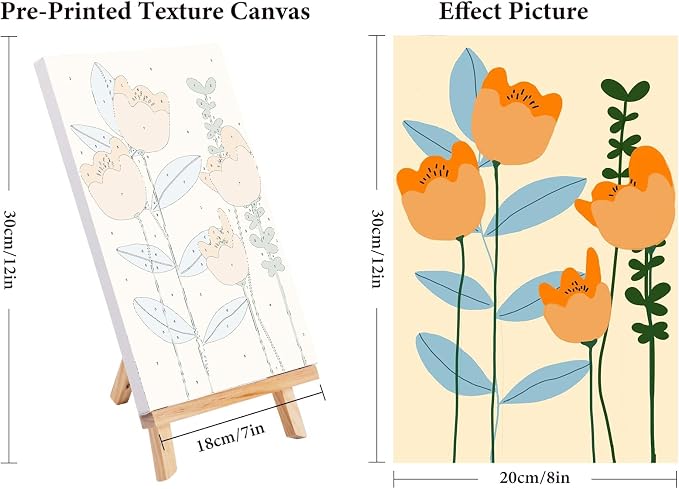4 Pack Framed Paint by Numbers Kit for Adults Flowers with Wooden Easel | With Frame Canvas 8x12 IN, For Adults Beginner, DIY Acrylic Painting Flower, Stress Relief Craft Kits, Home Wall Decor Gift