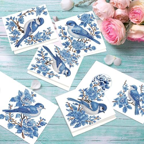 C'eitura 12Pcs Butterfly & Bluebird Diamond Art Painting Greeting Card Kit with Envelopes, DIY Nature Theme Christmas Birthday Thanksgiving Card Making Set, Garden Inspired Handmade Card Craft