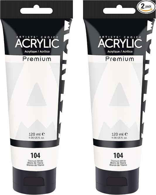 AUREUO Titanium White Acrylic Paint Set, 4 Fl Oz / 120ml 2 Tubes, Rich Pigment Art Craft Paints for Canvas, Rocks, Wood, Ceramic, Fabric - Art Supplies for Beginners, Professionals, Artists