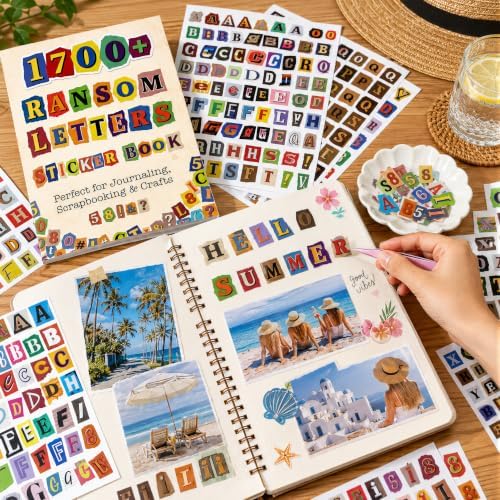 1700+Pcs Alphabet Sticker Book for Scrapbook Album, Ransom Note Stickers No Repeats, 32 Sheets Magazine Letters Die-cut for Junk Journal Supplies, Large stickers for Scrapbooking Card Making DIY Craft