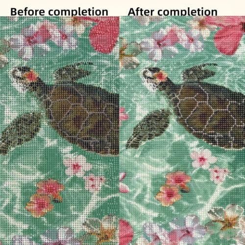 Diamond Art Kits for Adults, Ocean Turtle Flower 5D Diamond Painting Kit