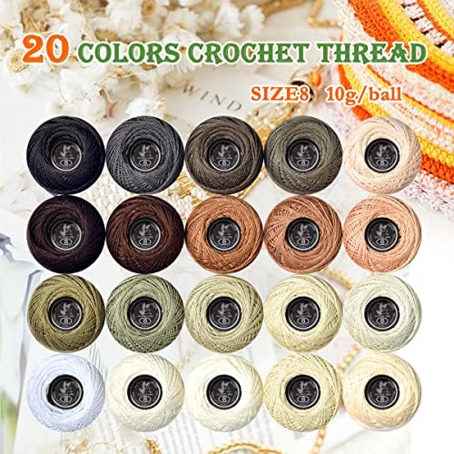 Soft 20 Colors Classic Crochet Thread 20 Pack,100% Cotton (Brown Grey-3371-535)