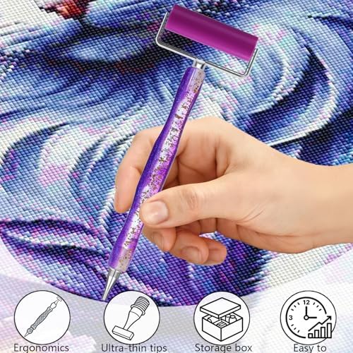 ZYNYXY 17PCS Ergonomic Diamond Art Pen Kits, with Multifunctional Metal Stainless Steel Screw Thin 1, 3, 6, 9, Tips, Correction Placers Roller Accessories (B Purple+ Pink+ Blue+ 5 PCS Tips)