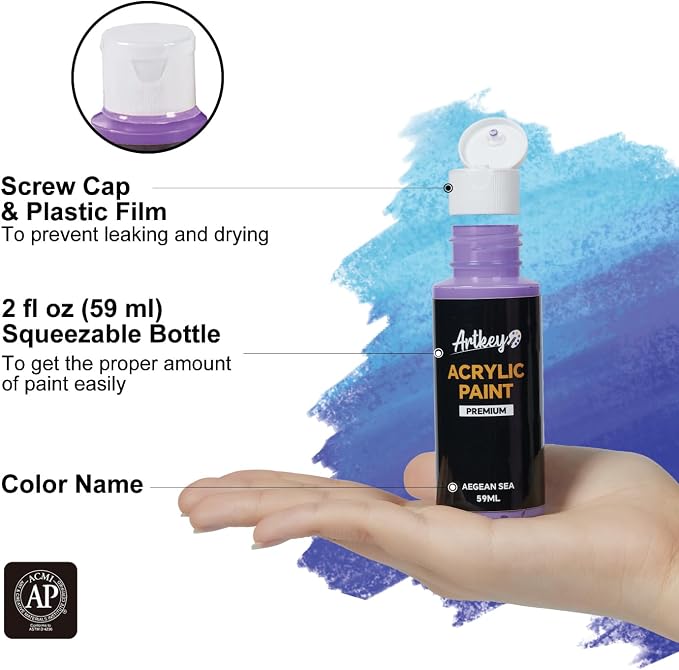 Artkey Acrylic Paint Set - 36 Colors 2 oz/59 ml Acrylic Paints Professional Artists Painting Kit for Canvases Fabric Rock Leather Easter Egg Wood Ceramic Glass Art Craft Painting