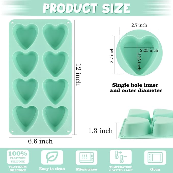 Sakolla 2 Pack 8 Cavity 2.7″ Heart Chocolate Molds Silicone