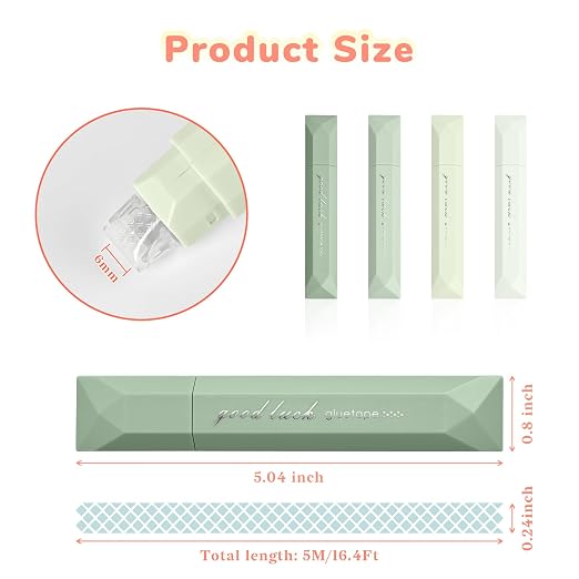 Temiary 4 Pack Glue Tape for Scrapbooking, 6mm x 196In Green